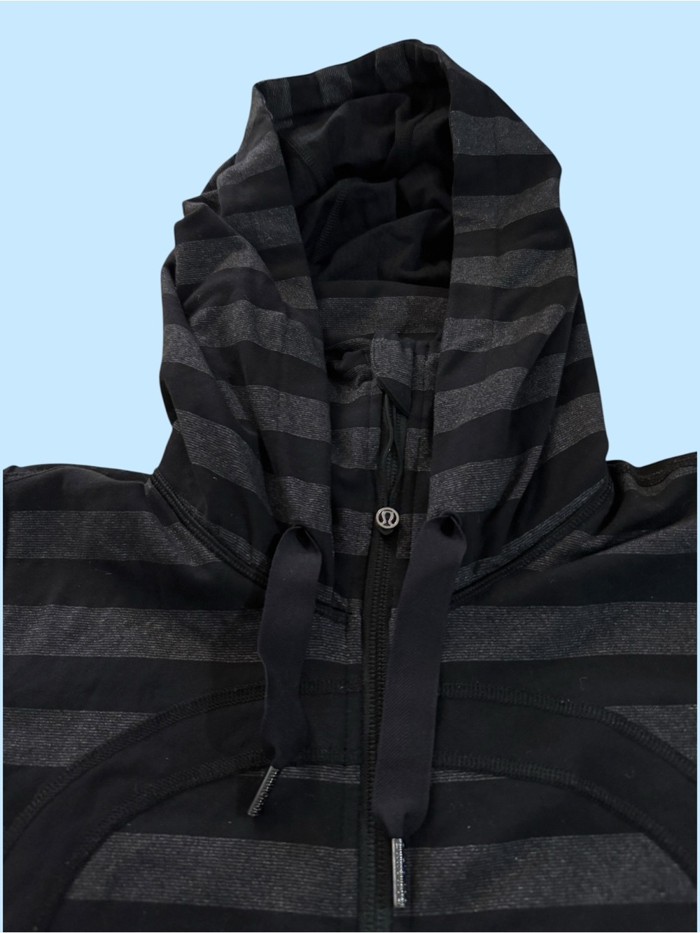 Lululemon Full Zip Hooded Stride Jacket Black Grey Micro Macro Stripe - Sz Small - Picture 7 of 13